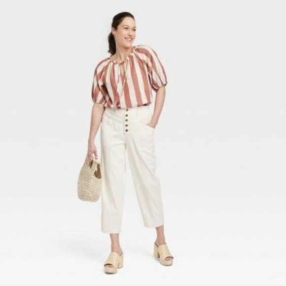 Knox Rose Red and Beige Striped Short Sleeve Women's Top - Size: XXL - Picture 9 of 9